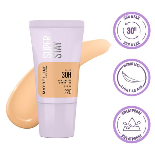 Maybelline New York Super Stay Lumi-Matte Foundation- 220,&nbsp; 30H Wear, Lightweight, Suitable for all Skin Types, Soft Glow, Buildable Coverage - 18 ml