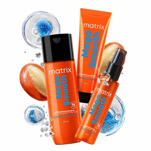 MATRIX Mega Smooth Shampoo (200 ml), Conditioner (100 ml) & Serum(100 ml) Combo with Shea Butter for Frizzy Hair | Max Smoothness for 4 Days | Used by 1 Lakh Hairstylists* | For All Hair Types
