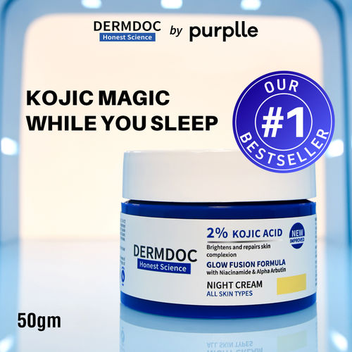 DERMDOC by Purplle 2% Kojic Acid Glow Fusion Formula Night Cream with Niacinamide & Alpha Arbutin for Skin Brightening (50 gm) | Skin Brightening Face Cream I Night Cream I Kojic Acid Brightening Cream I Glowing Skin