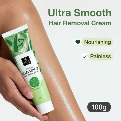 Good Vibes Aloe Vera Ultra Smooth Hair Removal Cream | Quick & Painless Hair Removal | Smooth, Bump-Free Skin | Nourishing, Non-Irritating Formula | 3-Minute Hair Removal | For Sensitive Skin | Legs, Underarms & Arms | 100 gm