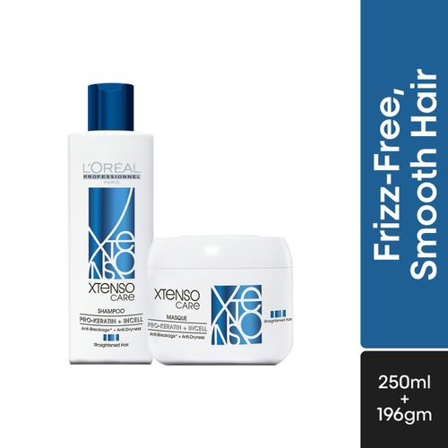 L'Oreal Professionnel Xtenso Care Shampoo + With Combo of Xtenso Care Mask | With Pro-Keratin and Incell | For Salon Straightened Hair (250 ml + 250 gm)Combo of 2