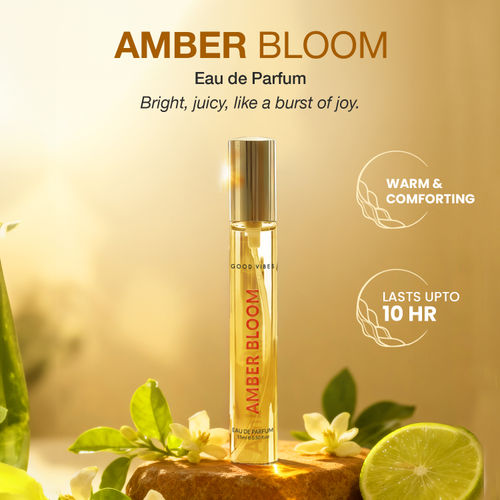 Good Vibes Amber Bloom Eau De Parfum for Women | Long-Lasting Warm Citrus-Floral Fragrance | Green Lemon, Orange Blossom & Vanilla Notes Premium Skin-Safe, Travel-Friendly Pocket Perfume for Women & Girls – 15 ml