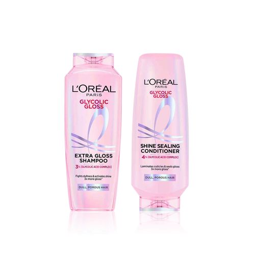 L'Oreal Paris Glycolic Gloss Shine Duo | 3X More Gloss | Shampoo & Conditioner Set (340 ml each) Combo of 2