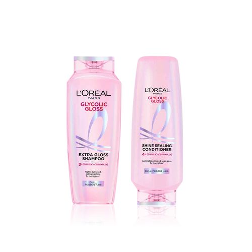 L'Oreal Paris Glycolic Gloss Shine Duo | 3X More Gloss | Shampoo 200 ml + Conditioner 175 ml, Combo of 2