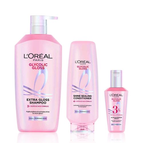 L'Oreal Paris Ultimate Gloss Trio | Shampoo 1000 ml + Conditioner 340 ml + Serum 80 ml | For Dull & Rough Hair-Combo of 3