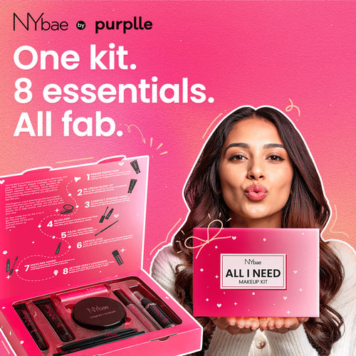 NY Bae All I Need Makeup Kit- 80 gm | Primer | BB Cream | Compact | Pink Blush | Kajal | Mascara | Brown Lipstick | Setting Spray | All-in-One 8-Step Makeup Kit | Travel-Friendly | Long-Lasting | Makeup Set with Bestsellers | Gift Box | Makeup Combo