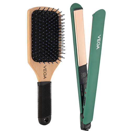 Vega Salon Smooth Hair Straightener & Brush combo| Salon Smooth Hair Straightener (VHSH-42) & Wooden Paddle Hair Brush (E1-PB) Combo of 2
