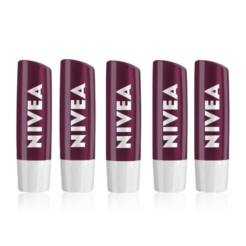 Nivea Black Berry Shine Caring Lip Balm Pack Of 5 (4.8 gm x 5)
