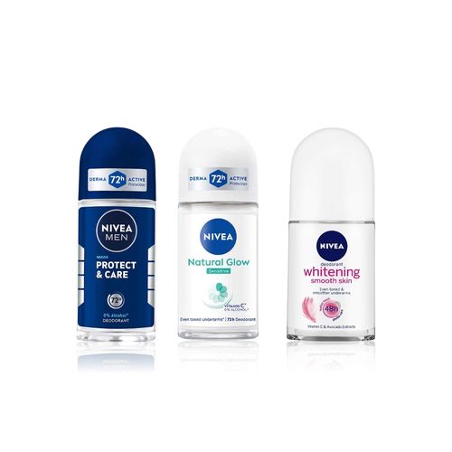 Nivea Deo Roll On Trio Pack(Natural glow Sensitive Deodorant Roll On (50 ml)+ Natural Glow Smooth Skin Deodorant Roll On ( 50 ml)+MEN Protect & Care Deodorant Roll on (50 ml) ) Combo of 3