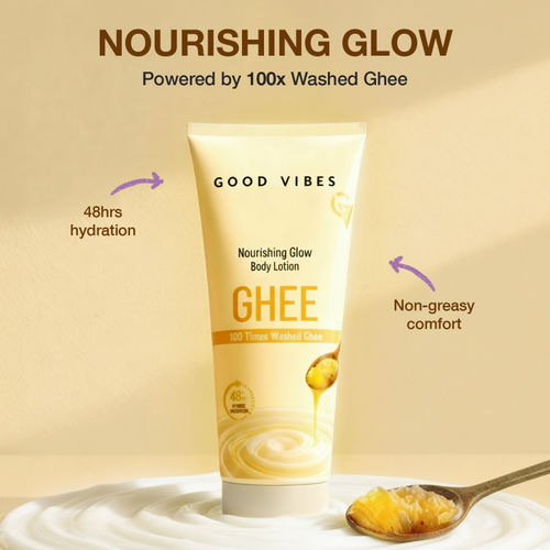 Good Vibes Nourishing Glow Body Lotion with 100× Washed Ghee | 48H Deep Hydration| Intense Hydration | Non-Greasy Moisture | Repairs Dry & Rough Skin | With Vitamin E | Soothes & Softens Skin | Daily Body Care- 200 ml