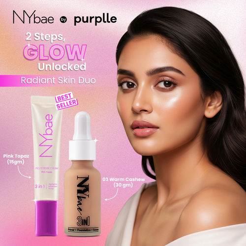 NY Bae Strobe Skin Tint Combo - Medium Skin | Strobe Pink Topaz (12 gm) | Warm Cashew Foundation 03 (30 ml)| Skin Tint | Glowy Korean Skin | Medium Skin Tone | Everyday Makeup Kit - Combo of 2
