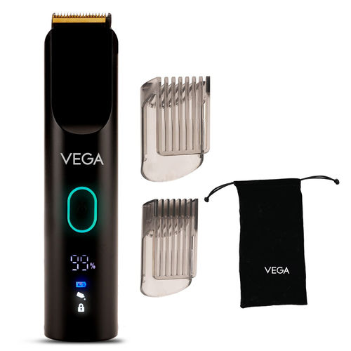 Vega SmartOne S1 Beard Trimmer for Men with AI SmartTrim Technology Titanium Blade, Digital Display, 120 mins Runtime, IPX7 Waterproof & 40 Length Settings, 3 Unique Speed Mode Black (VHTH-30) | Gift for men 1 pc