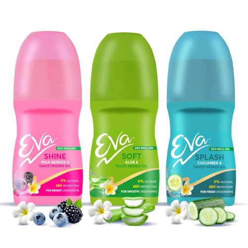 Eva Underarm Roll on Deodorant | For Bright, Fresh & Smooth Underarms| with Wild Berries, Aloe & Cucumber flavor | Alcohol & Aluminium Free | For Women (25 ml, pack of 3)