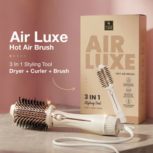 Good Vibes Air Luxe Hot Air Brush | 3-in-1 Styling Tool | Hair Dryer, Volumizer & Curler | Faster Blow Dry & Styling | 4 Heat Modes | 360° Airflow | Frizz-Free Finish | For All Hair Types 1 pc