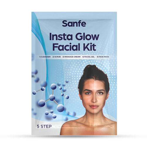 Sanfe Insta Facial Kit | 5-Step Facial Magic for Oily, Dull & Tanned Skin | Deep Cleansing, De-Tan & Glow | With Exfoliating Gel, Clay Mask, Face Pack | Salon-Like Facial at Home in Minutes, 50 gm