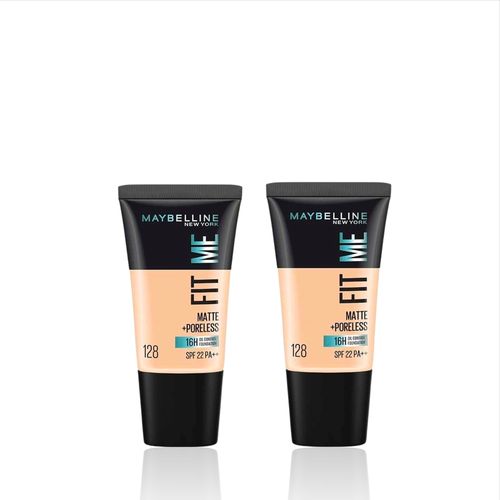 Maybelline New York Fit Me Matte+Poreless Liquid Foundation Tube 128 Warm Nude 18 ml (Pack of 2)