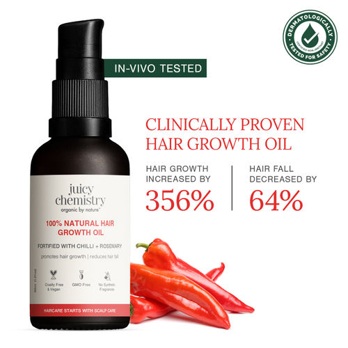 Juicy Chemistry 100% Natural Chilli + Rosemary Hair Growth Oil, 30 ml | Promotes Hair Growth | Strengthens & Reduces Hair Fall | Revitalises Scalp & Hair | Improves Hair Texture | Clinically Proven