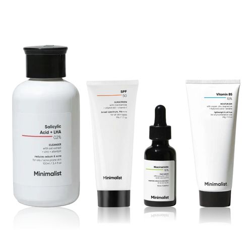 Minimalist CSMS Travel Kit : (Cleanser 100 ml + Niacinamide Serum 10 ml + Moisturizer 30 gm+ Sunscreen 30 gm) Combo of 4