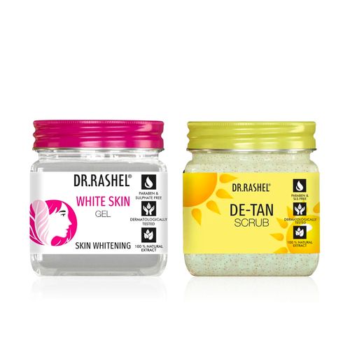 Dr.Rashel De-Tan Face & Body Scrub + Skin Whitening Gel Combo | Tan Removal & Brightening for All Skin Types | Deep Exfoliation, Hydration & Glow Boost | Complete Skincare Duo (380 ml + 380 ml) - Combo of 2