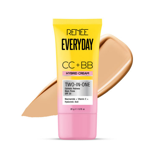 RENEE Everyday CC + BB Hybrid Cream With SPF 20 | Corrects Redness, Blurs Pores, Refines Skin Tone, Hydrates Skin | With Hyaluronic Acid & Niacinamide | Lightweight, Buildable Coverage | 20 gm - Classic Frappe