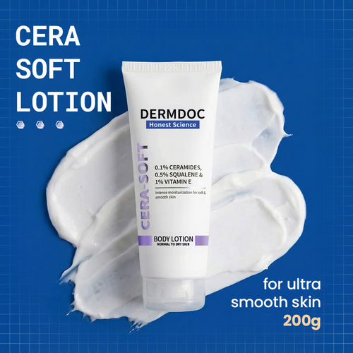 DERMDOC Cera-Soft Body Lotion (200 ml) | With 0.1% Ceramides, 0.5% Squalane, 1% Vitamin E| Deep Moisturisation | Long-Lasting Hydration | Smooth & Supple Skin | Strengthens Skin Barrier | Non-Greasy | For Normal to Dry Skin
