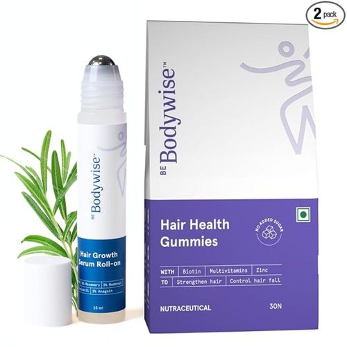 Be Bodywise Intensive Hair Growth Combo of 2 (Rosemary Serum 25 ml & 30mcg Biotin Gummies 111 gm) Haircare Kit