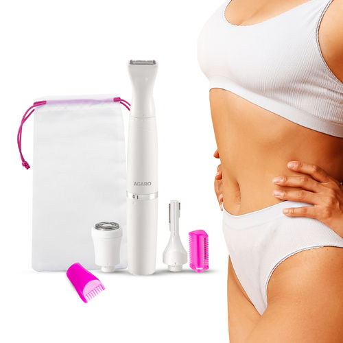 AGARO Rechargeable 3-in-1 Multi Trimmer For Women, Multipurpose Hair Remover for Women, Face, Leg, Eyebrow, Underarms, Bikini Trimmer, 90 minutes Runtime, White - 1 pc