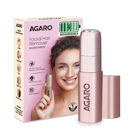 AGARO Facial Hair Remover FHR170 For Women, Rechargeable, Cordless, Safe & Painless Electric Shaver, Hypoallergenic Blade, Multipurpose Use For Upper Lip, Chin, Cheeks & Forehead, Ideal For On-The-Go - 1 pc
