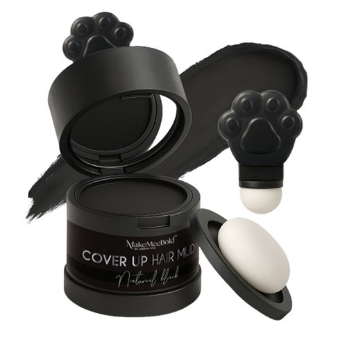 MakeMeeBold Cover Up Hair Mud – Natural Black Hair Powder – Instantly Conceals Hair Gaps, Bald Spots & Grey Roots – Dual Puff Applicator – Talc-Free, No Fragrance (6 gm)