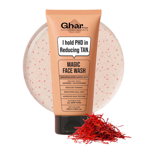 Ghar Soaps Magic Face Wash | With Sandalwood, Saffron & Glutathione | Tan Removal, Skin Brightening & Radiant Glow | (Pack of 1) (100 ml)