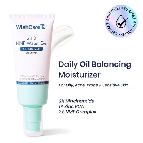 WishCare 2:1:3 NMF Water Gel Moisturizer for Oily & Sensitive Skin | Oil-Free Moisturizer For Acne Prone Skin | With Niacinamide, Zinc PCA & NMF | Controls Oil & Hydrates | For Men & Women | 50 ml