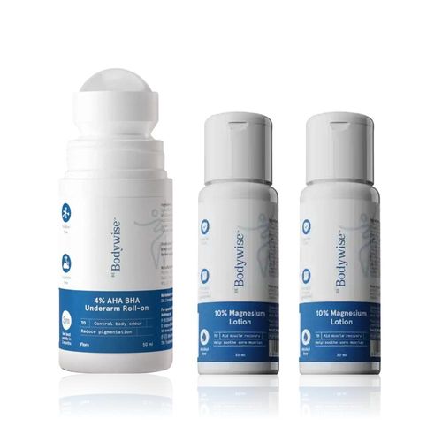 Be Bodywise Relax & Refresh Duo - 10% Magnesium Body Lotion (2 x 30 ml) + 4% AHA BHA Underarm Roll On Flora (75 ml) Combo of 2