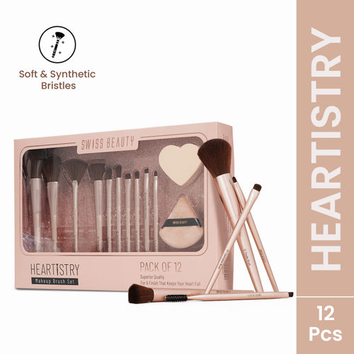Swiss Beauty Heartistry Makeup Brush Set | 12 Pieces | For Face, Eyes & Lips | Soft Synthetic Bristles | Multi-Functional