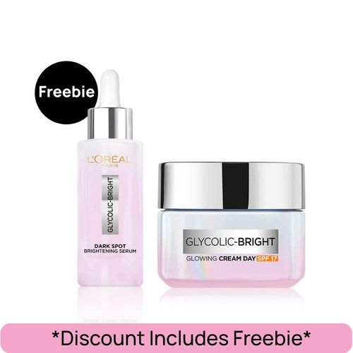 L'Oreal Paris Anti Spot Combo ( Glycolic Bright 8% [Melasyl + Niacinamide] Face Serum for Brightening Dark Spot (15 ml) + Glycolic Bright Day Cream with SPF 17 (15 ml))Combo of 2