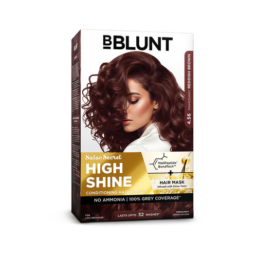 BBLUNT Salon Secret High Shine Conditioning Hair Colour With MaliPeptide BondTech™ to reduce breakage |Mahogany Reddish Brown 4.56 |No Ammonia 100% Grey Coverage - 130 gm