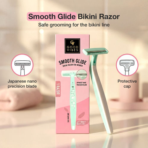 Good Vibes Smooth Glide Bikini Razor for Women | Japanese Nano Precision Blade | Safe & Gentle Bikini Line Trimmer | Smooth Shave | Irritation-Free Shave | Precise Touch-Ups | For Sensitive Skin 1 pc