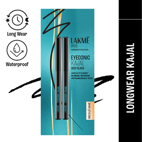 Lakme Eyeconic Kajal| Black - Twin Pack| 0.35 gm + 0.35 gm | Smudgeproof |Waterproof | Lasts upto 24 Hrs
