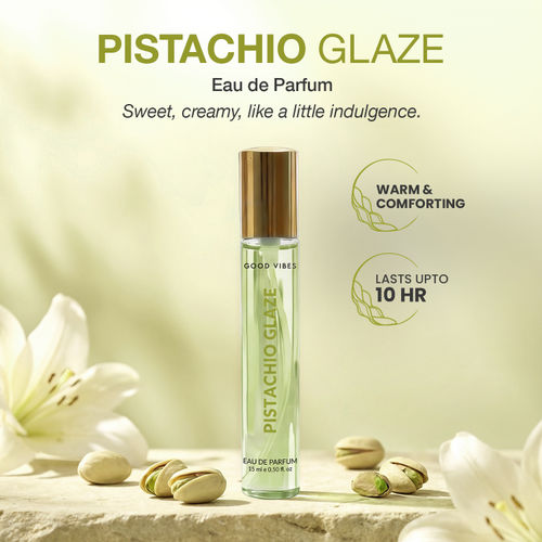 Good Vibes Pistachio Glaze Eau De Parfum for Women | Sweet & Creamy Gourmand Perfume | Long-Lasting Fragrance | Warm Pistachio, Lily & Cream Notes | Travel-Friendly Pocket Perfume – 15 ml