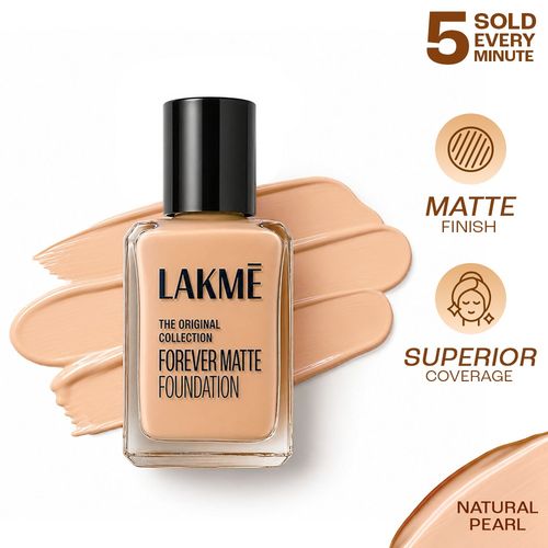 Lakme Forever Matte Foundation For Superior Coverage, Vit E, Lightweight & Water-Natural Pearl, 27 ml