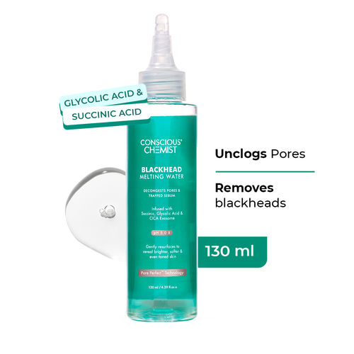 Conscious Chemist Blackhead Melting Water | 130 ml | Gentle Pore treatment with Succinic, Glycolic Acid & CICA Exosome | Unclogs Pores, Dissolves Blackheads & Smoothens Skin | Toner For Men & Women