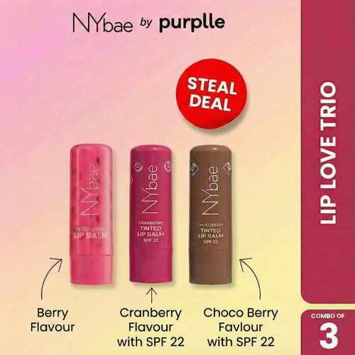 NYBae Lip Love Trio (Combo of 3) | Tinted Berry Lip Balm (4.5 gm) | Cranberry Tinted Lip Balm with SPF 22 | Choco Berry Tinted Lip Balm with SPF 22