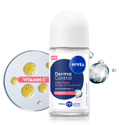 Nivea Derma Control Eventone, 0%Alcohol, Pure Hyaluron &Vit C, Underarm Roll On Women 50 ml