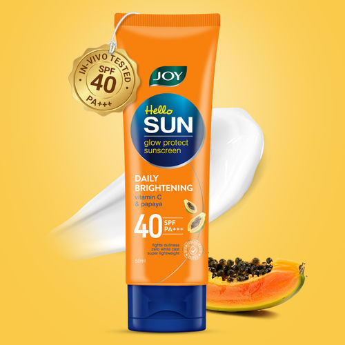 Joy Hello Sun Glow Protect Sunscreen SPF 40 Daily Brightening (50 ml) | 97% Sun Protection, Prevents Skin Darkening | Lightweight, Water Resistant | No White Cast | For All Skin Types