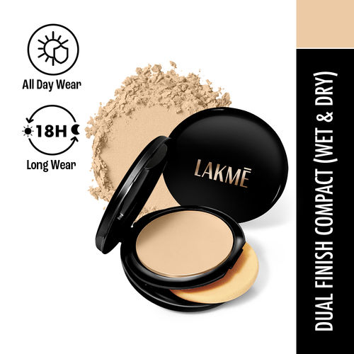 LakmeA&nbsp;Showstopper Collection Unreal Dual Cover Pressed Powder Foundation Compact, 01 Classic Ivory, 9 gm