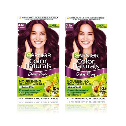 Garnier Color Naturals Creme hair color Shade 3.16 Burgundy (70 ml + 60 g) Pack Of 2