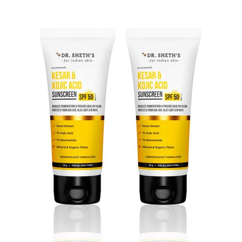Dr. Sheth's Kesar & Kojic Acid Sunscreen SPF 50+ Pa++++ |In-Vivo Tested |30 gm (Pack of 2)