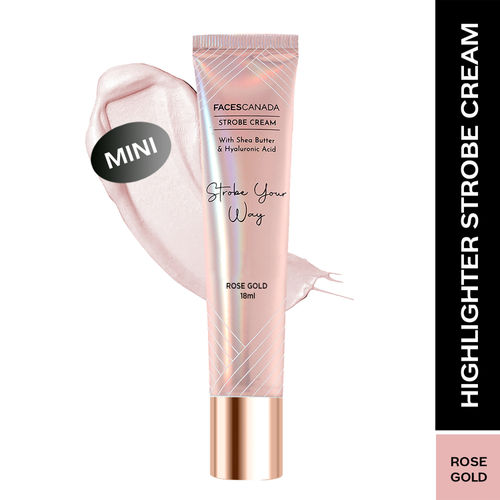 FACES CANADA Strobe Cream Mini- Rose Gold, (18 ml) | Primer + Highlighter + Moisturizer | Shea Butter & Hyaluronic Acid | Intense Hydration | Flawless Radiant Dewy Skin | Illuminating & Glowing Makeup Base