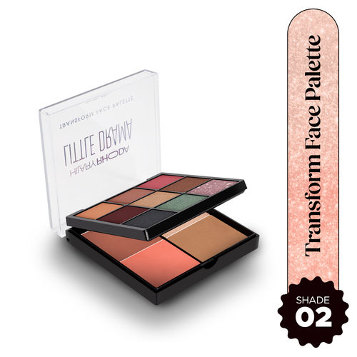 Hilary Rhoda Transform Face Palette | 9 Eyeshadows | 2 Blushes | Highlighter & Contour | Highly Pigmented | Available in 2 Variants | Matte & Shimmer Finish | All-in-One Kit | 18 gm (Little Drama - Shade 02)