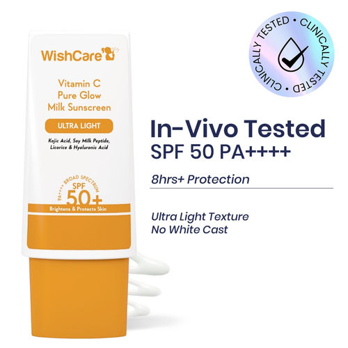 WishCare Vitamin C Pure Glow Milk Sunscreen SPF 50 PA++++ - Ultra Light Weight, Oil Free with Broad Spectrum Protection & No White Cast - 30 gm