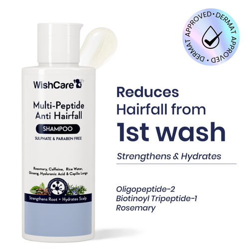WishCare Multi Peptide Anti Hairfall Shampoo - Rice Water, Rosemary, Capilia Longa, Hyaluronic Acid & Caffeine - 120 ml